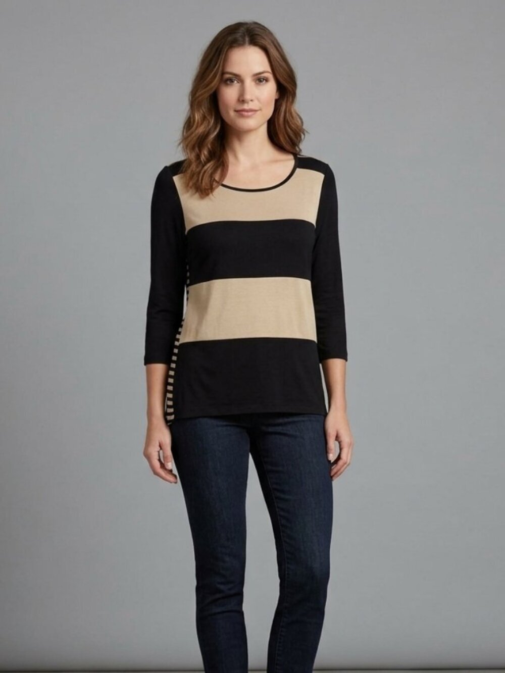⭐️ 5 for 20$! ⭐️ Cable And Gauge Tan And Black Striped Top